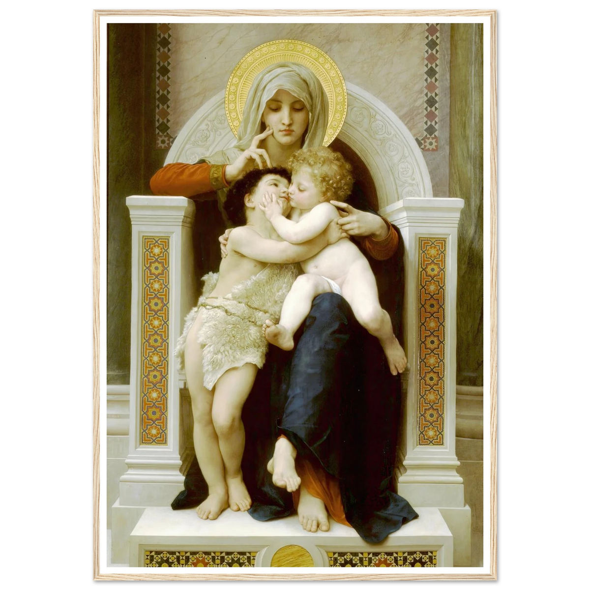 Madonna with child and John the Baptist (1875) Art Print | William Bouguereau - Framed Poster - 30x40 cm / 12x16″ - Black frame