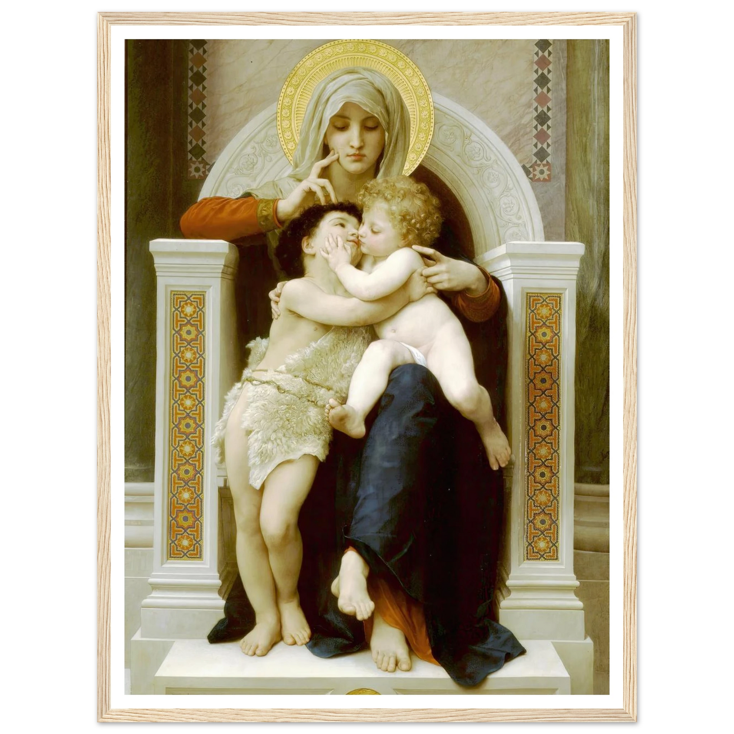 Madonna with child and John the Baptist (1875) Art Print | William Bouguereau - Framed Poster - 30x40 cm / 12x16″ - Black frame