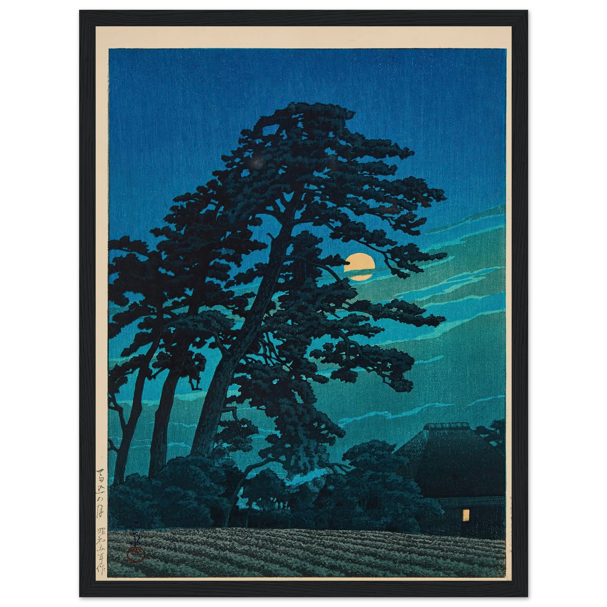 Magome no tsuki (Moon at Magome) (1930) Art Print | Kawase Hasui - Framed Poster - 30x40 cm / 12x16″ - Black frame