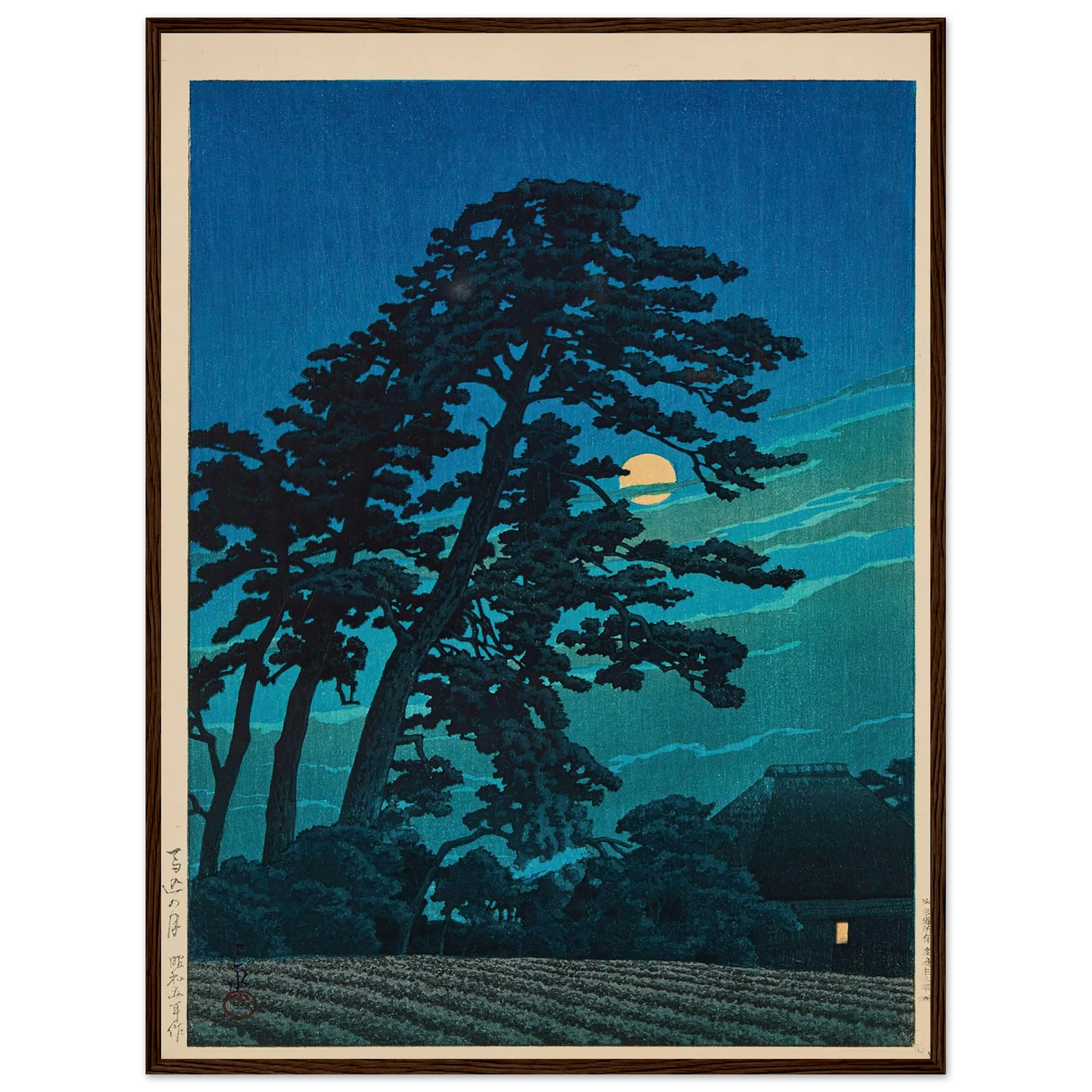 Magome no tsuki (Moon at Magome) (1930) Art Print | Kawase Hasui - Framed Poster - 30x40 cm / 12x16″ - Black frame