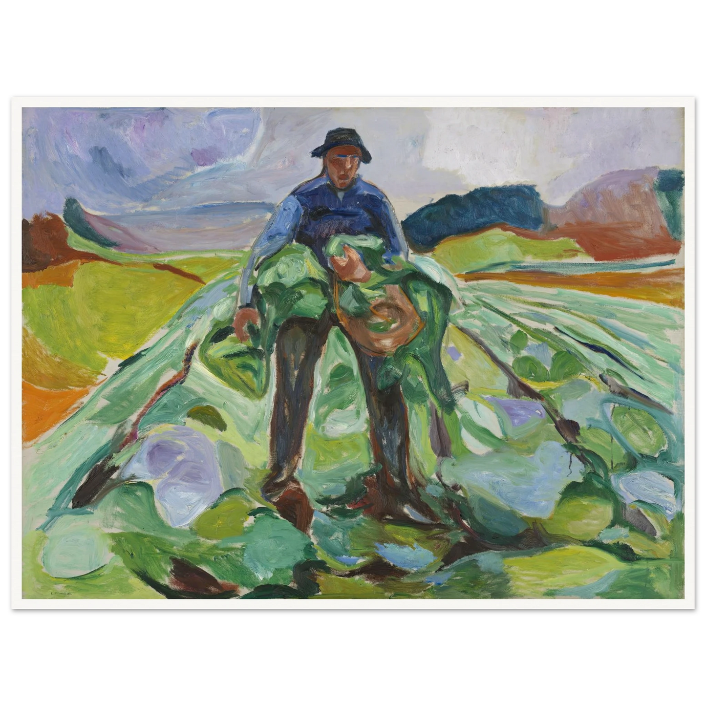 Man in the Cabbage Field (1916) Art Print | Edvard Munch - Framed Poster - 30x40 cm / 12x16″ - Black frame