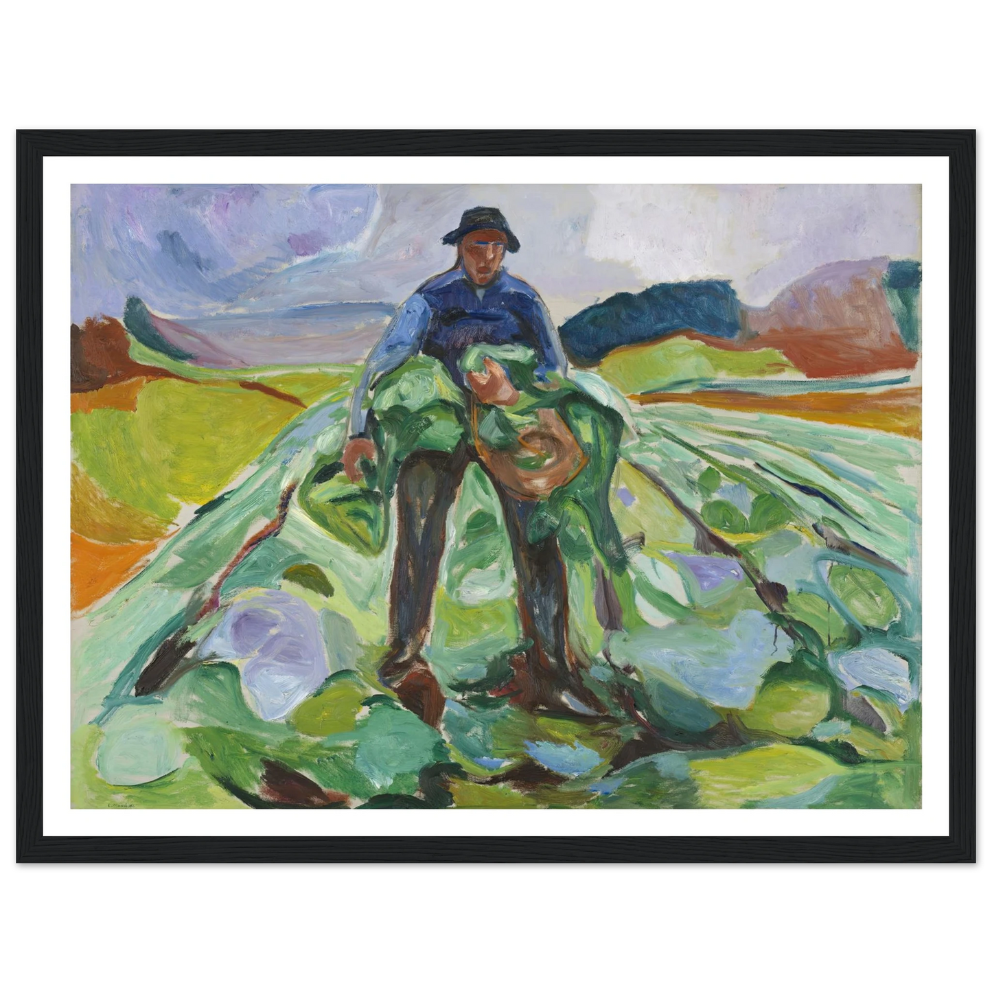 Man in the Cabbage Field (1916) Art Print | Edvard Munch - Framed Poster - 30x40 cm / 12x16″ - Black frame