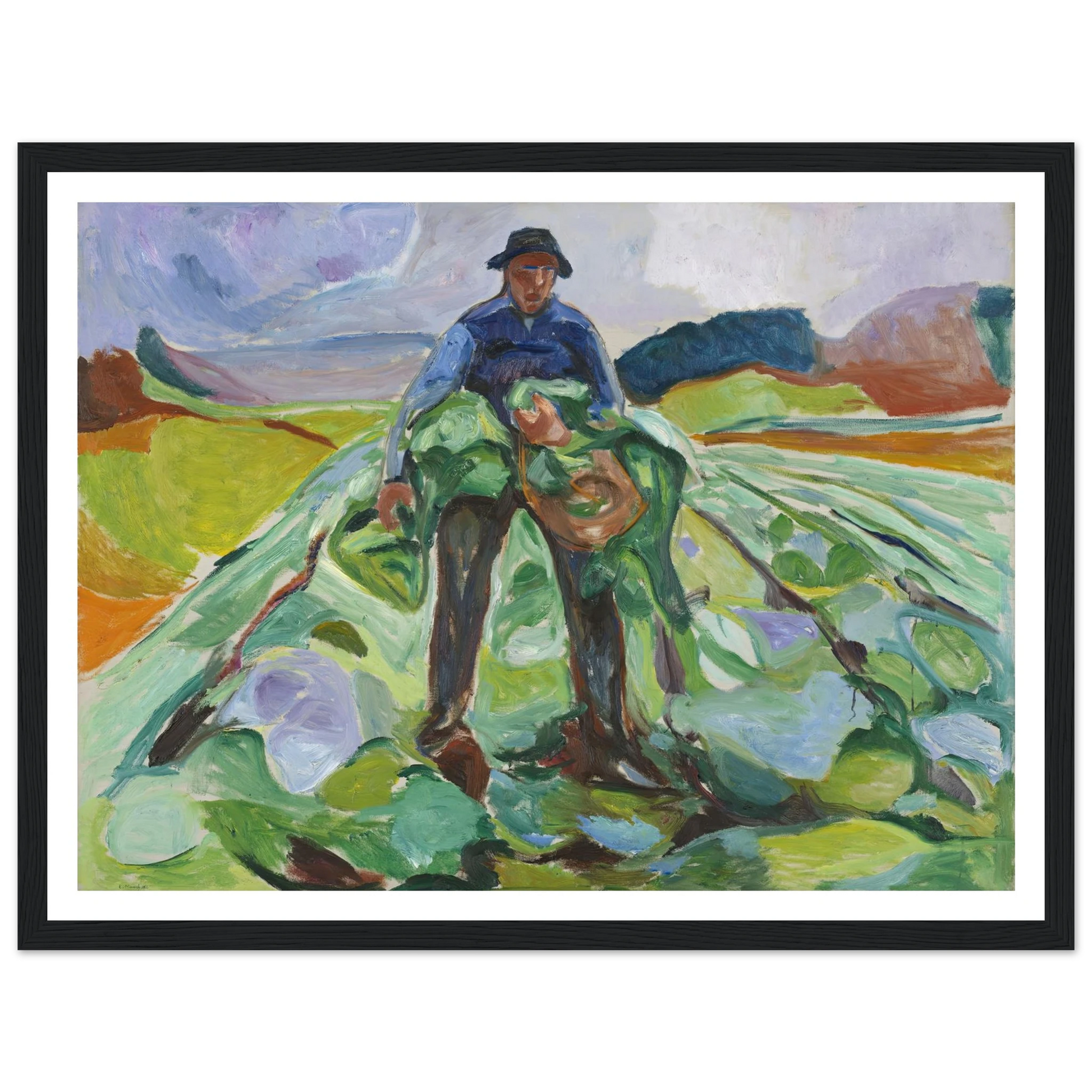 Man in the Cabbage Field (1916) Art Print | Edvard Munch - Framed Poster - 30x40 cm / 12x16″ - Black frame