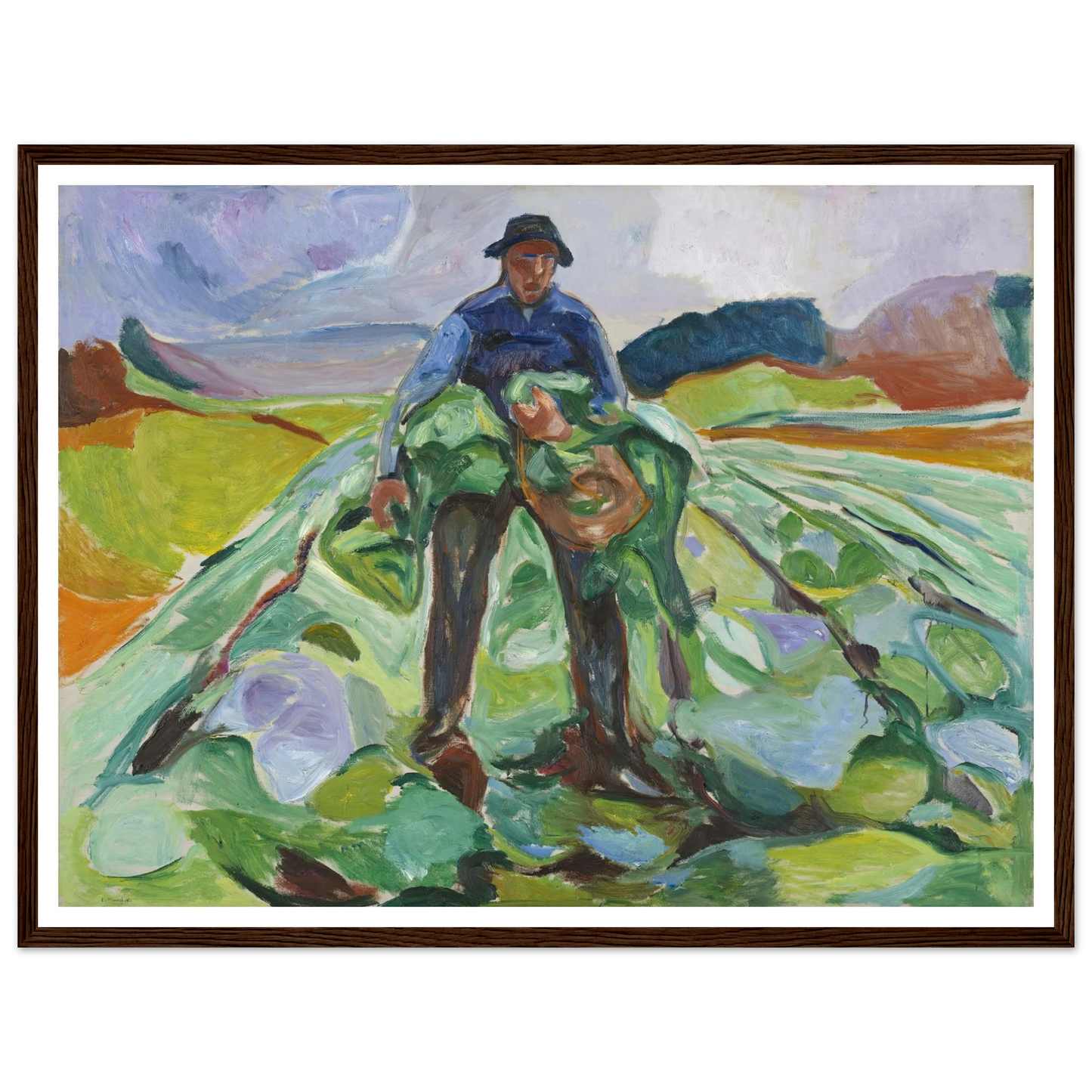 Man in the Cabbage Field (1916) Art Print | Edvard Munch - Framed Poster - 30x40 cm / 12x16″ - Black frame