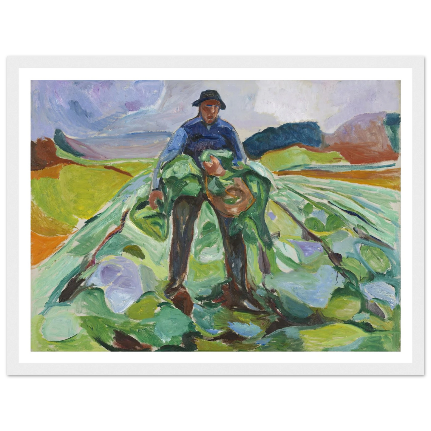 Man in the Cabbage Field (1916) Art Print | Edvard Munch - Framed Poster - 30x40 cm / 12x16″ - Black frame