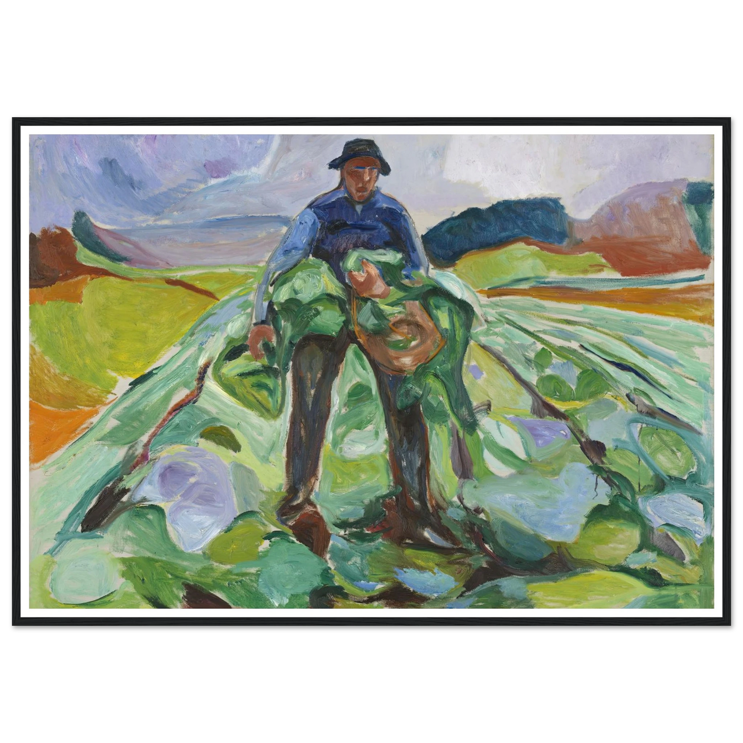 Man in the Cabbage Field (1916) Art Print | Edvard Munch - Framed Poster - 30x40 cm / 12x16″ - Black frame