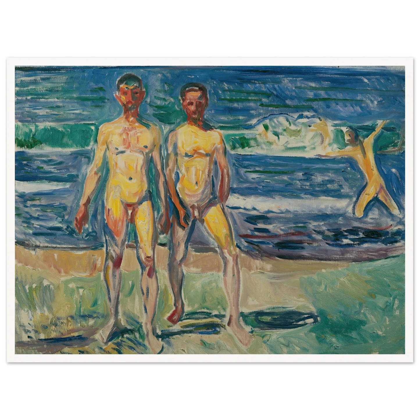 Männer am Meer (1908) Art Print | Edvard Munch - Framed Poster - 30x40 cm / 12x16″ - Black frame