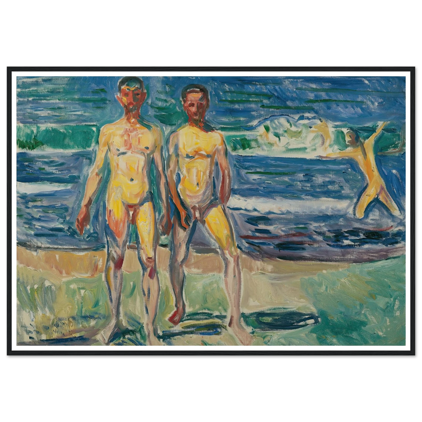 Männer am Meer (1908) Art Print | Edvard Munch - Framed Poster - 30x40 cm / 12x16″ - Black frame