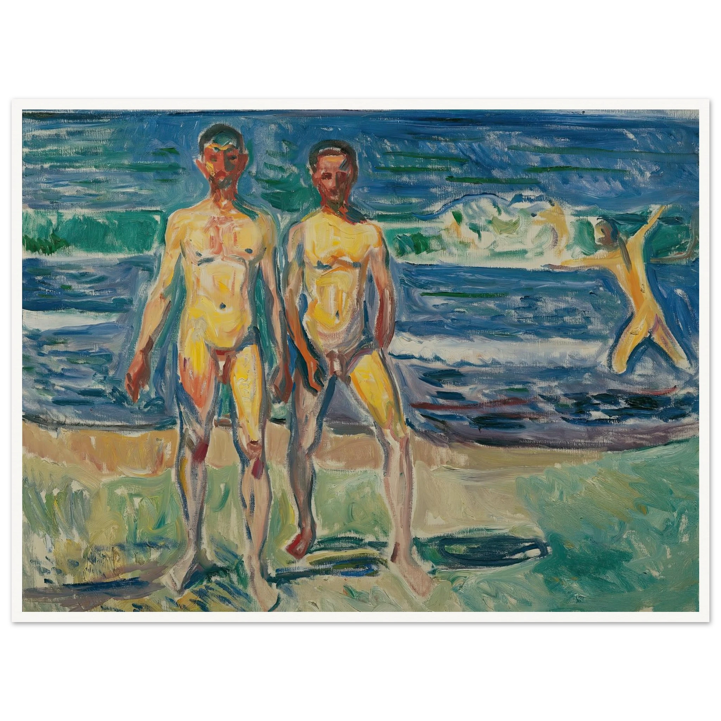 Männer am Meer (1908) Art Print | Edvard Munch - Framed Poster - 30x40 cm / 12x16″ - Black frame