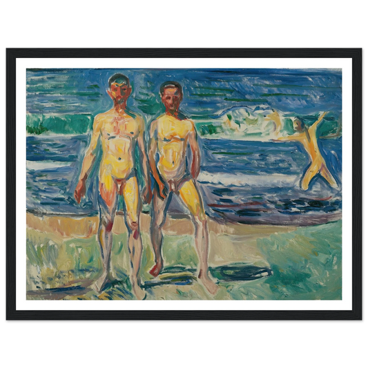 Männer am Meer (1908) Art Print | Edvard Munch - Framed Poster - 30x40 cm / 12x16″ - Black frame
