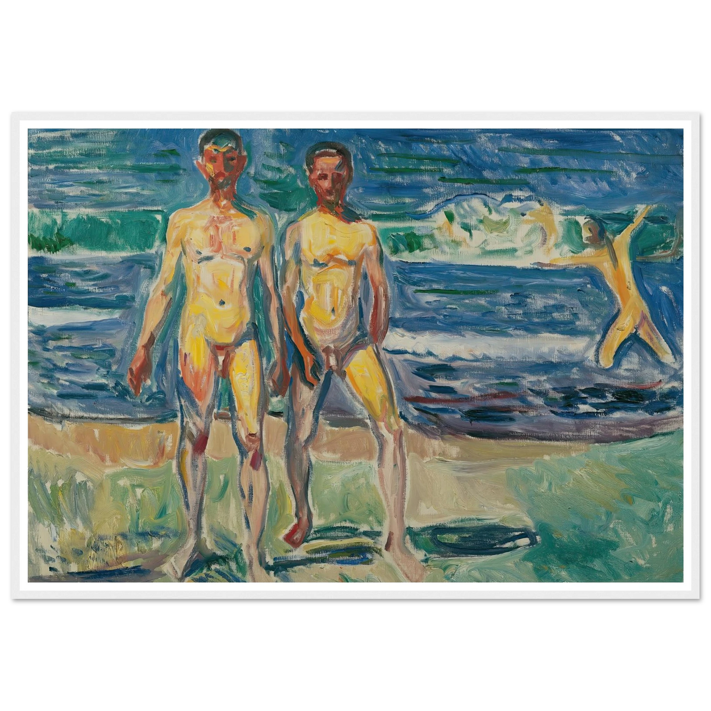 Männer am Meer (1908) Art Print | Edvard Munch - Framed Poster - 30x40 cm / 12x16″ - Black frame