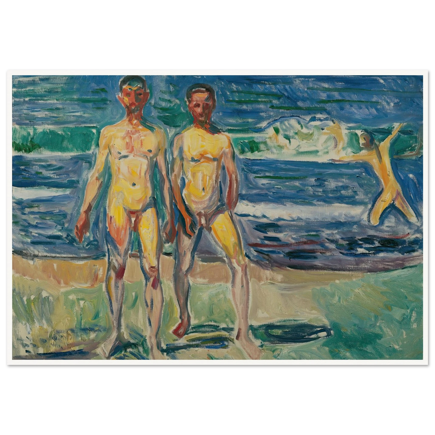 Männer am Meer (1908) Art Print | Edvard Munch - Framed Poster - 30x40 cm / 12x16″ - Black frame