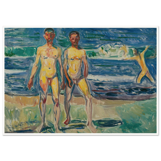 Männer am Meer (1908) Art Print | Edvard Munch - Framed Poster - 30x40 cm / 12x16″ - Black frame