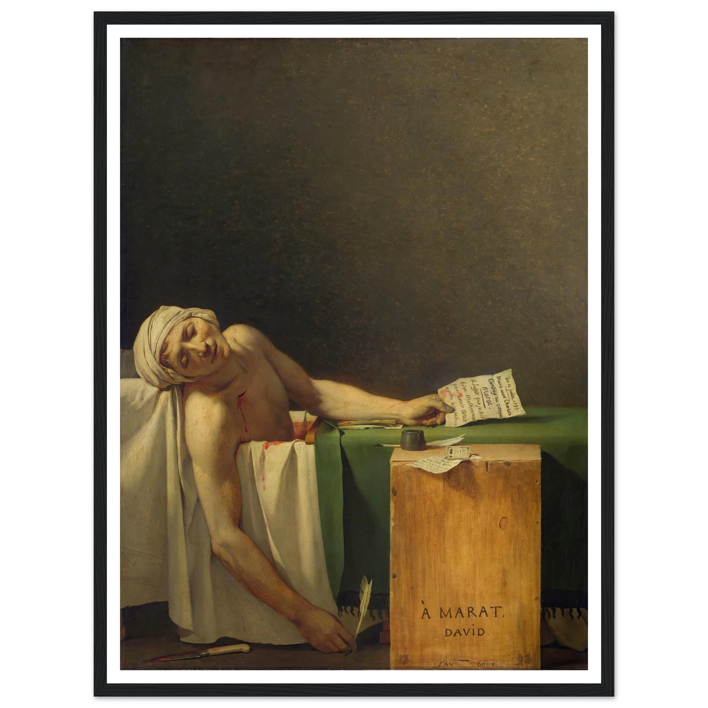 Marat Assassinated (1793) Art Print | Jacques Louis David - Framed Poster - 30x40 cm / 12x16″ - Black frame