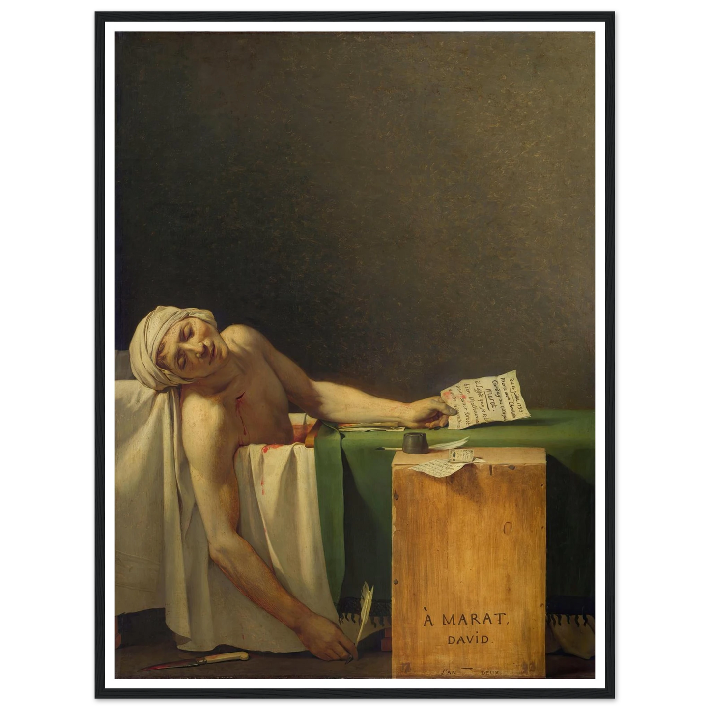 Marat Assassinated (1793) Art Print | Jacques Louis David - Framed Poster - 30x40 cm / 12x16″ - Black frame
