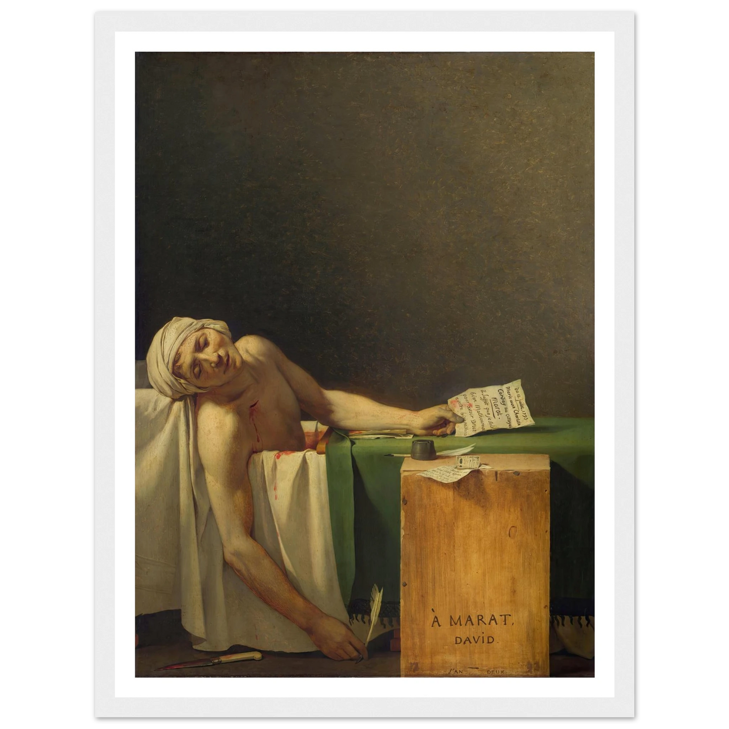 Marat Assassinated (1793) Art Print | Jacques Louis David - Framed Poster - 30x40 cm / 12x16″ - Black frame