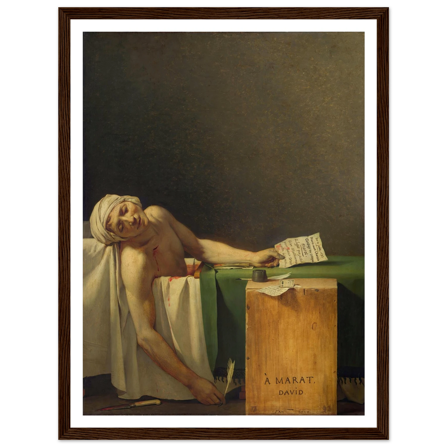 Marat Assassinated (1793) Art Print | Jacques Louis David - Framed Poster - 30x40 cm / 12x16″ - Black frame