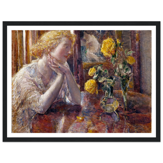 Maréchal Niel Roses (1919) Art Print | Childe Hassam - Framed Poster - 30x40 cm / 12x16″ - Black frame