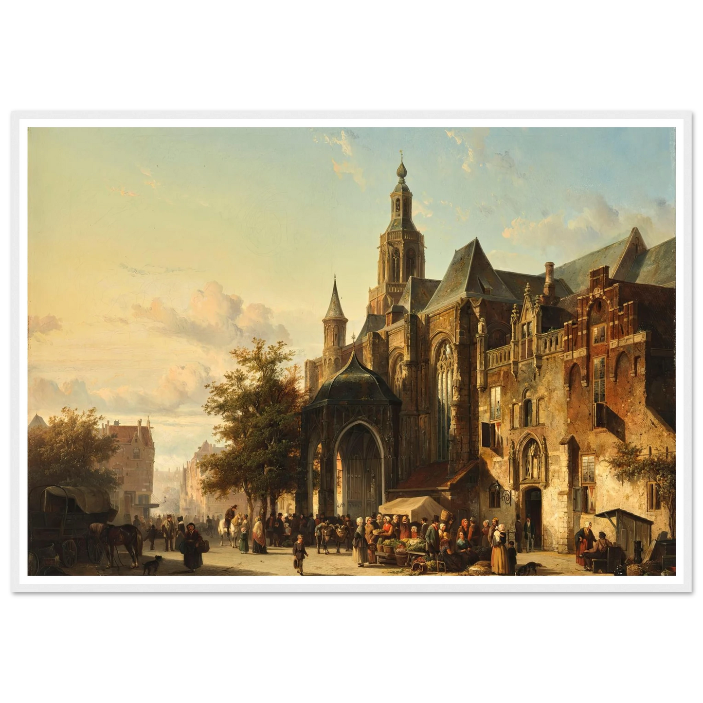 Market Square, Nijmegen (1849) Art Print | Cornelis Springer - Framed Poster - 30x40 cm / 12x16″ - Black frame