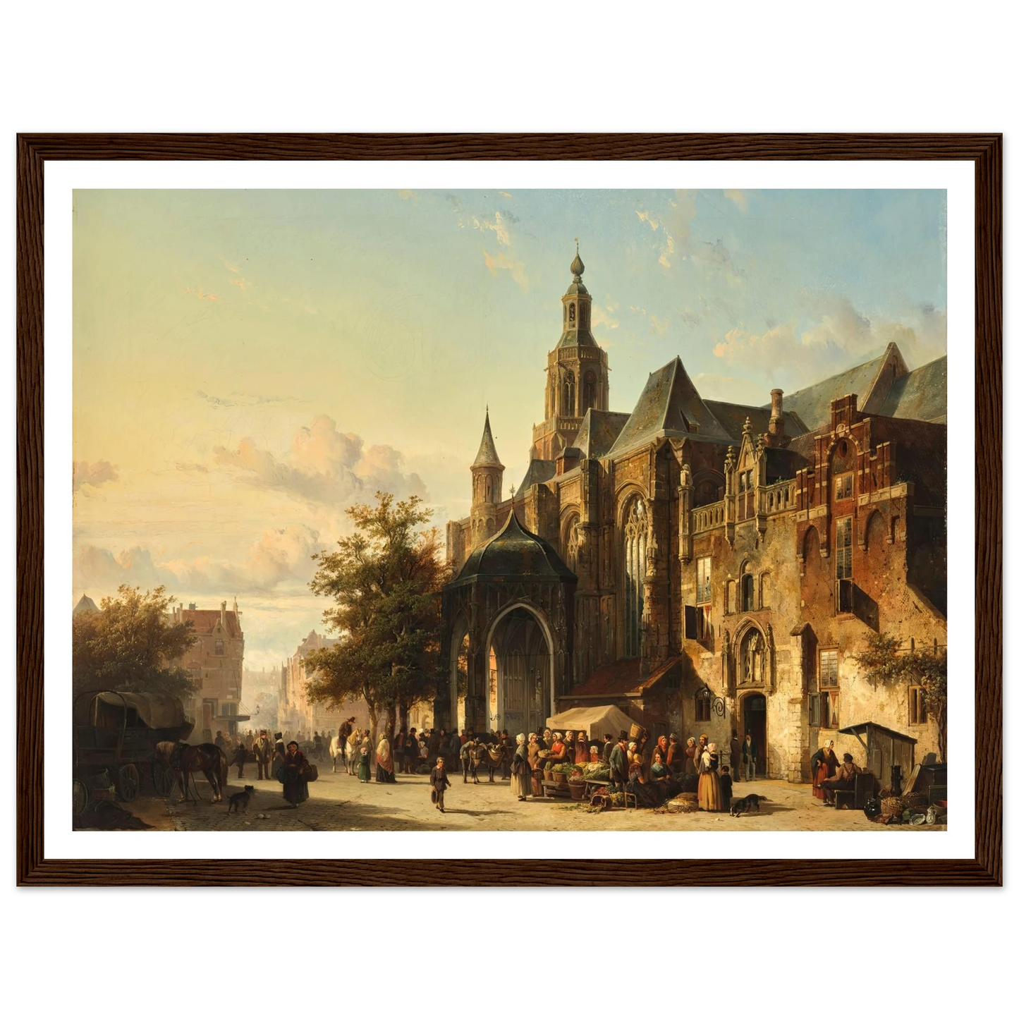 Market Square, Nijmegen (1849) Art Print | Cornelis Springer - Framed Poster - 30x40 cm / 12x16″ - Black frame