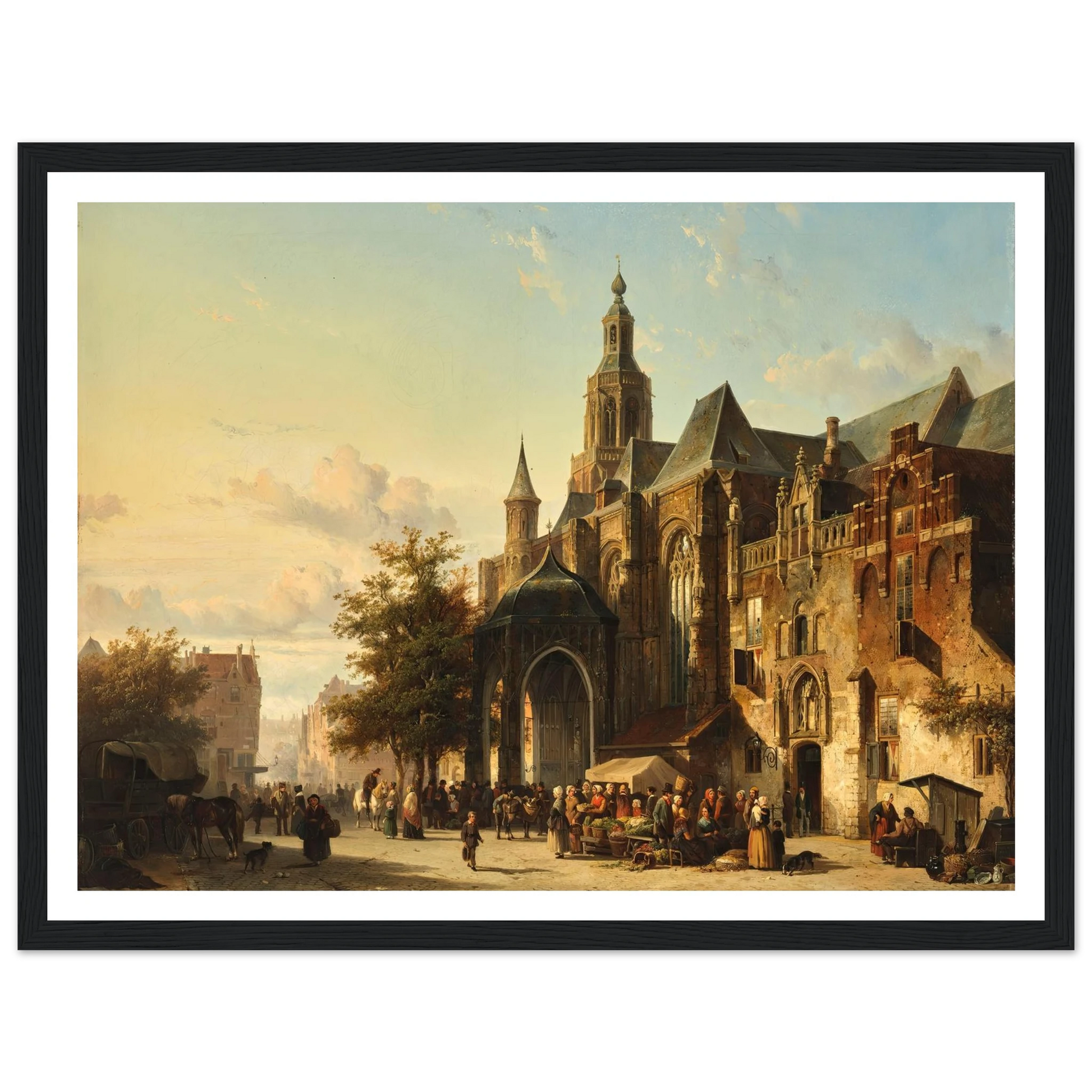 Market Square, Nijmegen (1849) Art Print | Cornelis Springer - Framed Poster - 30x40 cm / 12x16″ - Black frame
