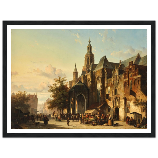 Market Square, Nijmegen (1849) Art Print | Cornelis Springer - Framed Poster - 30x40 cm / 12x16″ - Black frame