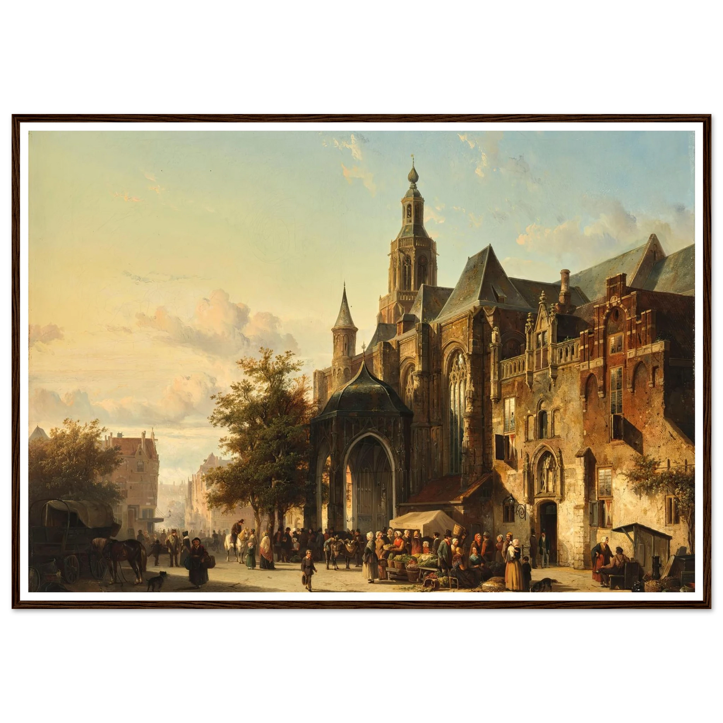 Market Square, Nijmegen (1849) Art Print | Cornelis Springer - Framed Poster - 30x40 cm / 12x16″ - Black frame
