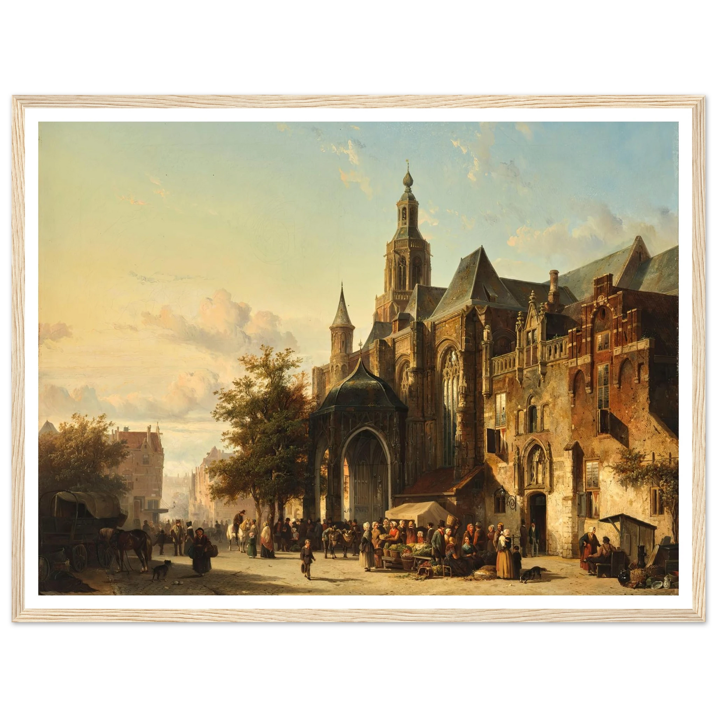 Market Square, Nijmegen (1849) Art Print | Cornelis Springer - Framed Poster - 30x40 cm / 12x16″ - Black frame
