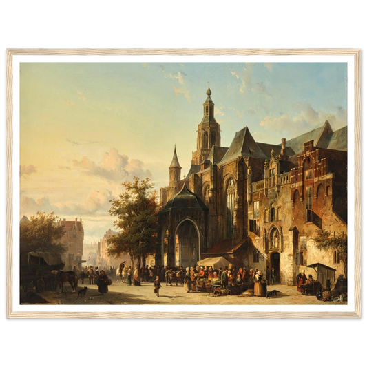 Market Square, Nijmegen (1849) Art Print | Cornelis Springer - Framed Poster - 30x40 cm / 12x16″ - Black frame