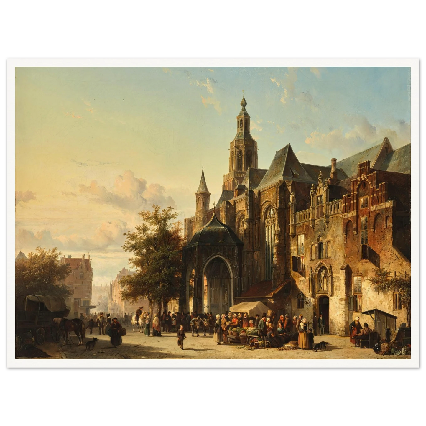 Market Square, Nijmegen (1849) Art Print | Cornelis Springer - Framed Poster - 30x40 cm / 12x16″ - Black frame