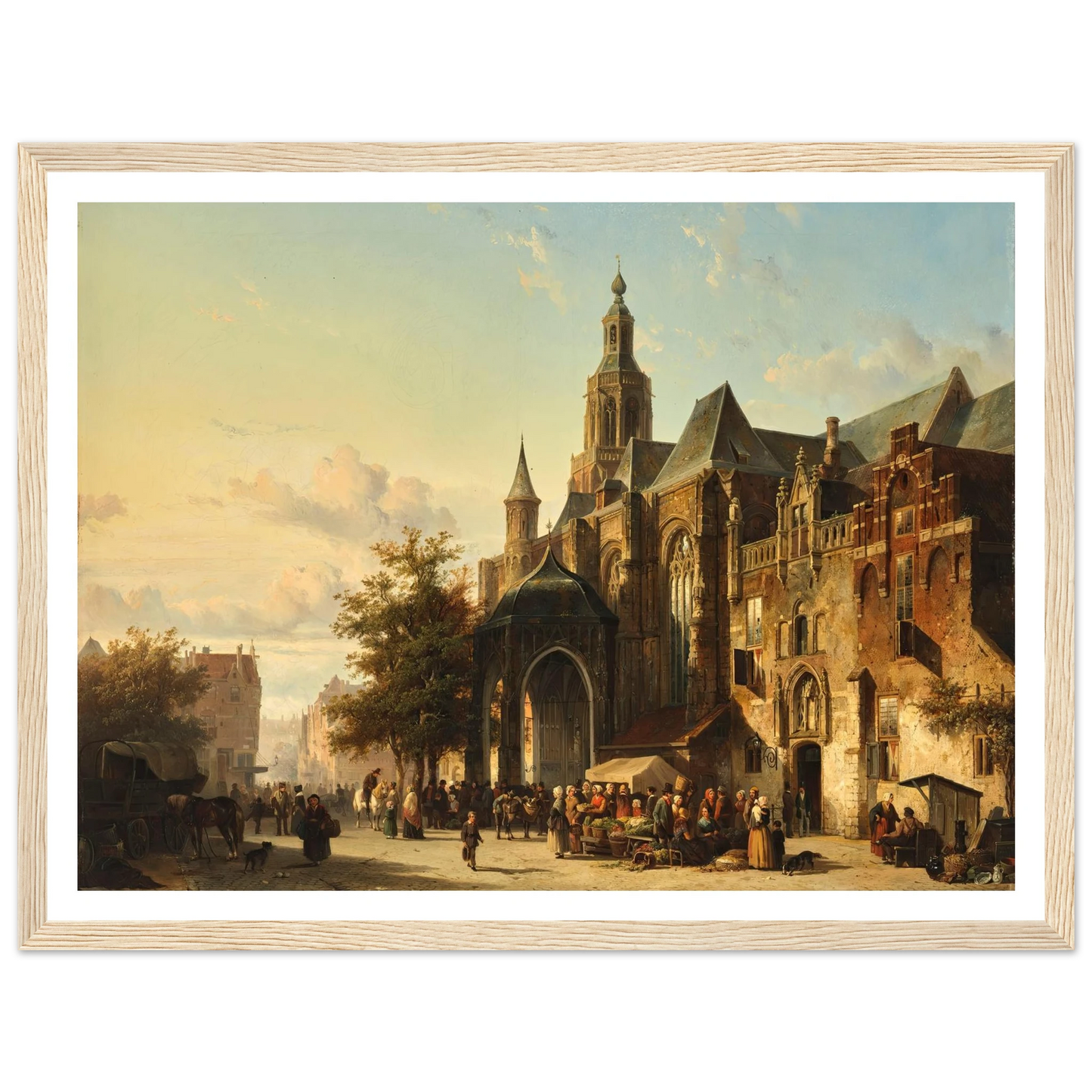 Market Square, Nijmegen (1849) Art Print | Cornelis Springer - Framed Poster - 30x40 cm / 12x16″ - Black frame