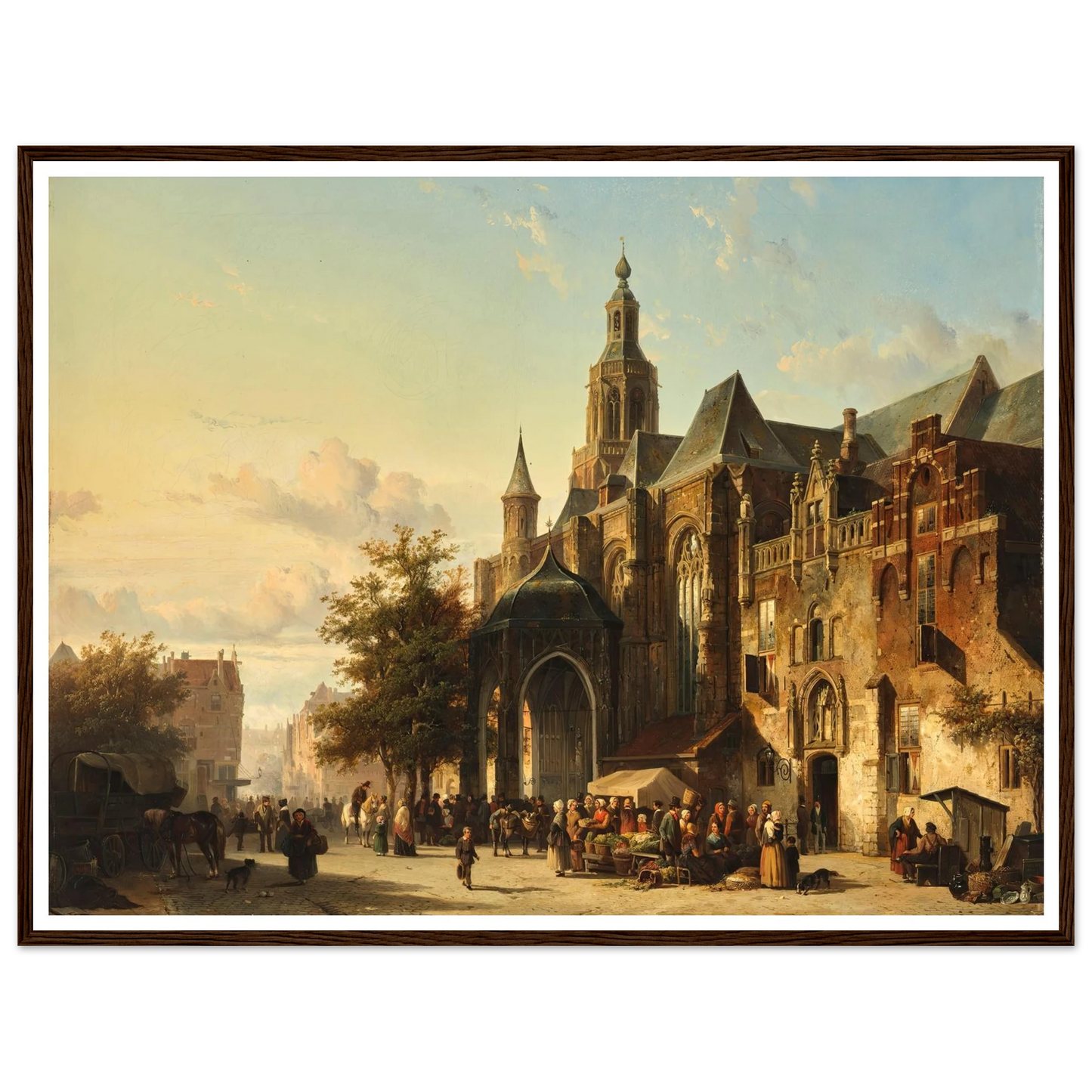 Market Square, Nijmegen (1849) Art Print | Cornelis Springer - Framed Poster - 30x40 cm / 12x16″ - Black frame