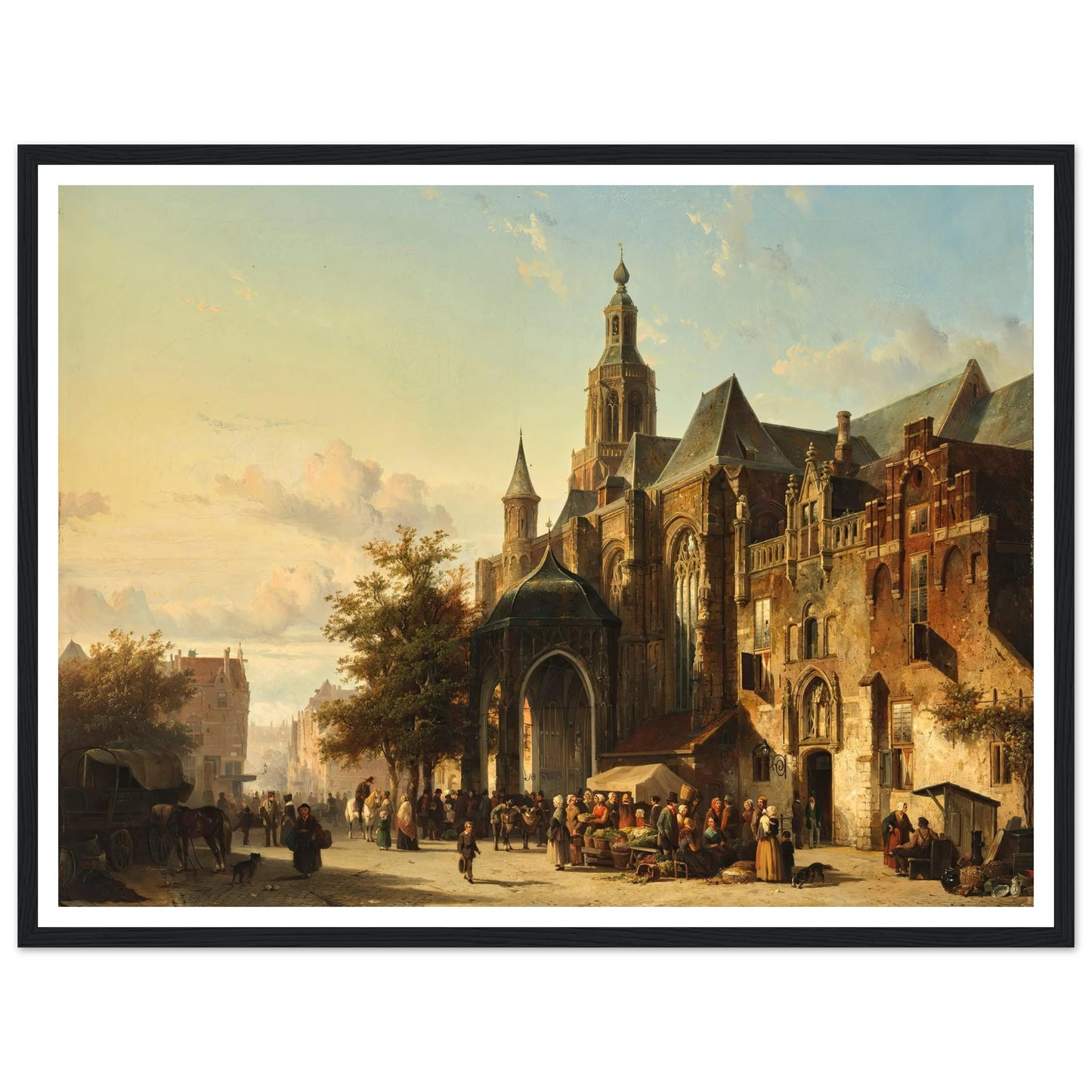 Market Square, Nijmegen (1849) Art Print | Cornelis Springer - Framed Poster - 30x40 cm / 12x16″ - Black frame