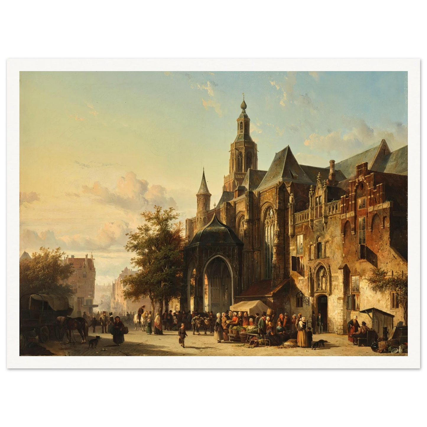 Market Square, Nijmegen (1849) Art Print | Cornelis Springer - Framed Poster - 30x40 cm / 12x16″ - Black frame