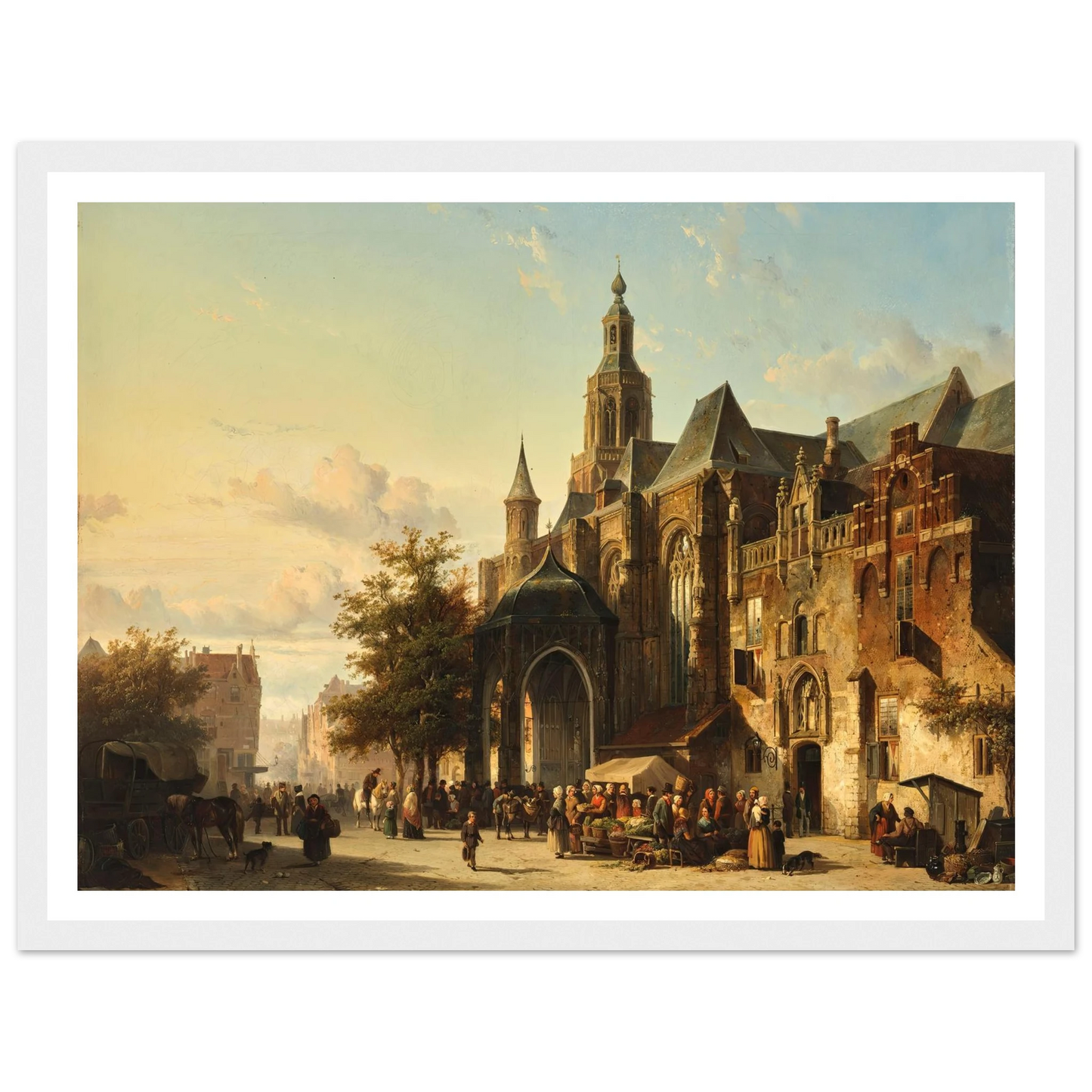 Market Square, Nijmegen (1849) Art Print | Cornelis Springer - Framed Poster - 30x40 cm / 12x16″ - Black frame
