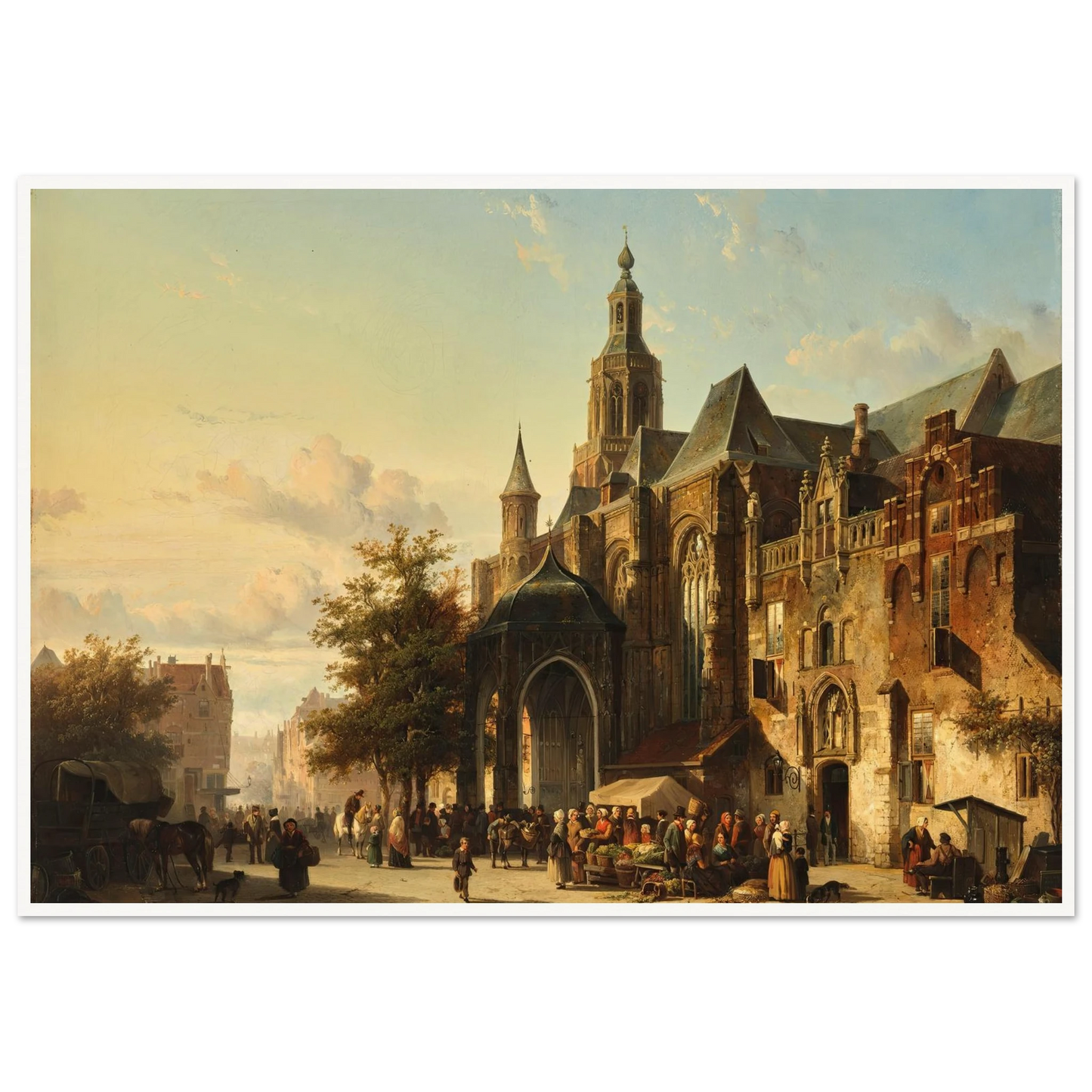 Market Square, Nijmegen (1849) Art Print | Cornelis Springer - Framed Poster - 30x40 cm / 12x16″ - Black frame