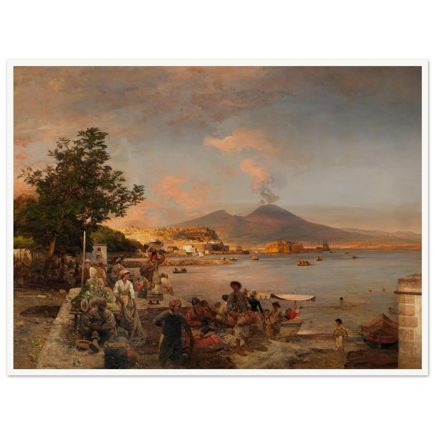 Marktszene bei Neapel mit Blick auf den Vesuv (1888) Art Print | Oswald Achenbach - Framed Poster - 30x40 cm / 12x16″ - Black frame