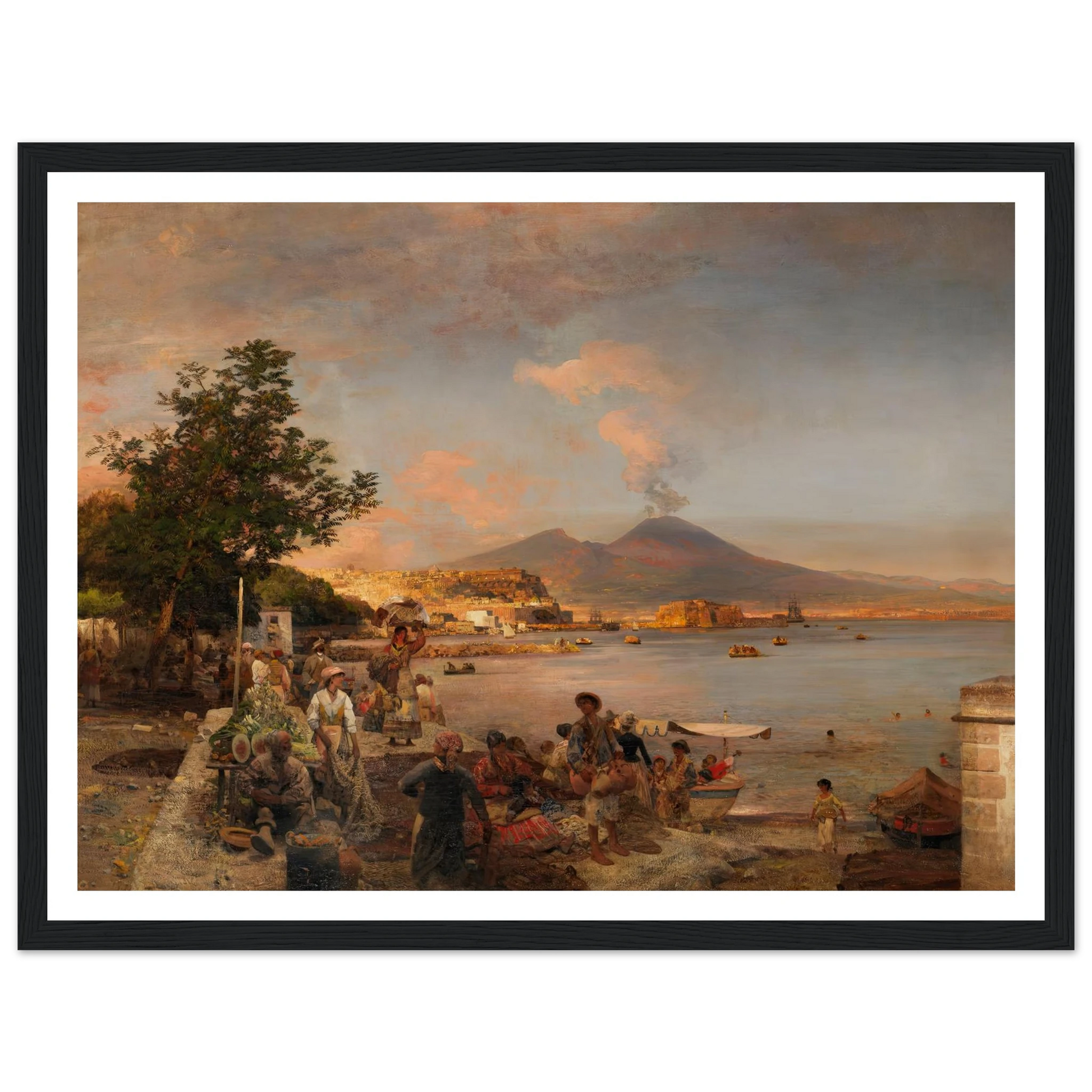 Marktszene bei Neapel mit Blick auf den Vesuv (1888) Art Print | Oswald Achenbach - Framed Poster - 30x40 cm / 12x16″ - Black frame