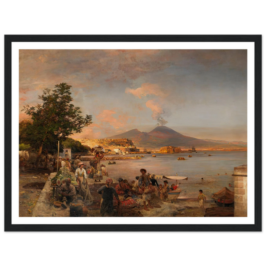 Marktszene bei Neapel mit Blick auf den Vesuv (1888) Art Print | Oswald Achenbach - Framed Poster - 30x40 cm / 12x16″ - Black frame