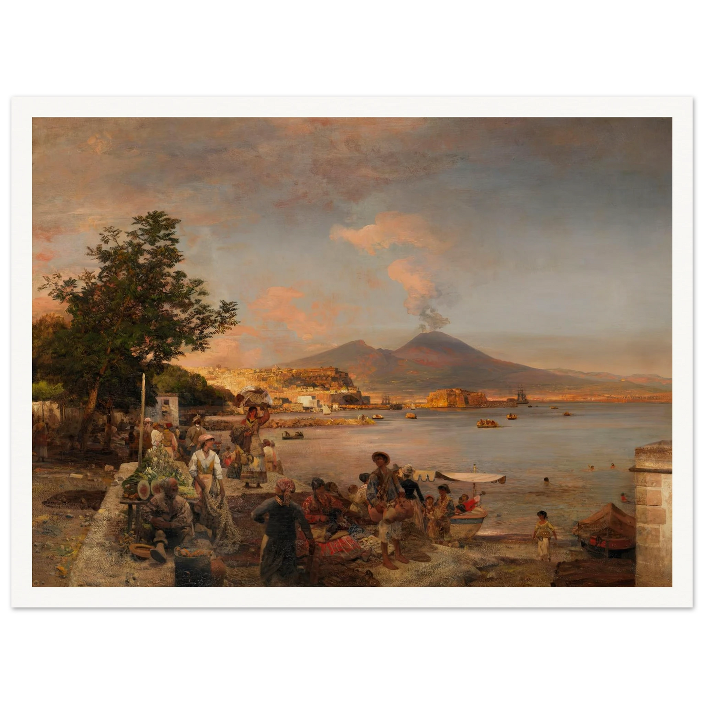 Marktszene bei Neapel mit Blick auf den Vesuv (1888) Art Print | Oswald Achenbach - Framed Poster - 30x40 cm / 12x16″ - Black frame