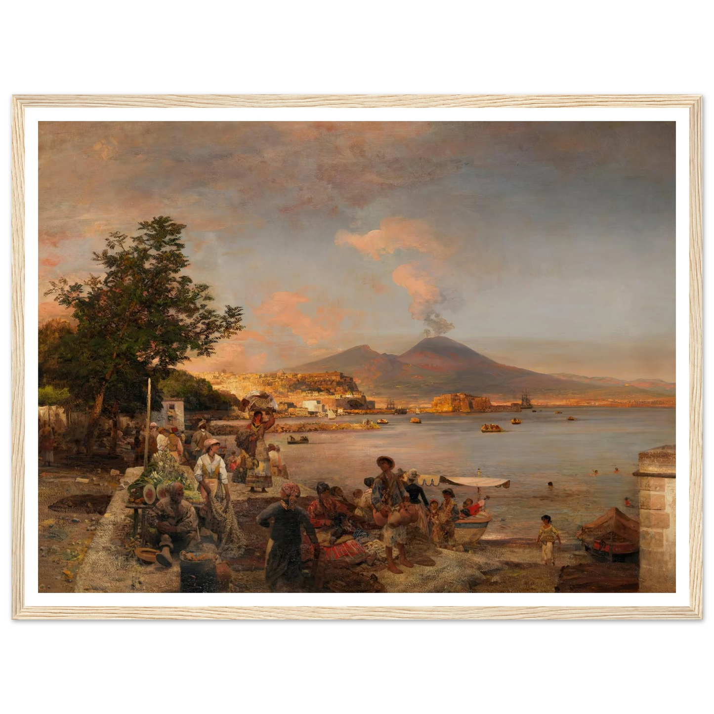 Marktszene bei Neapel mit Blick auf den Vesuv (1888) Art Print | Oswald Achenbach - Framed Poster - 30x40 cm / 12x16″ - Black frame
