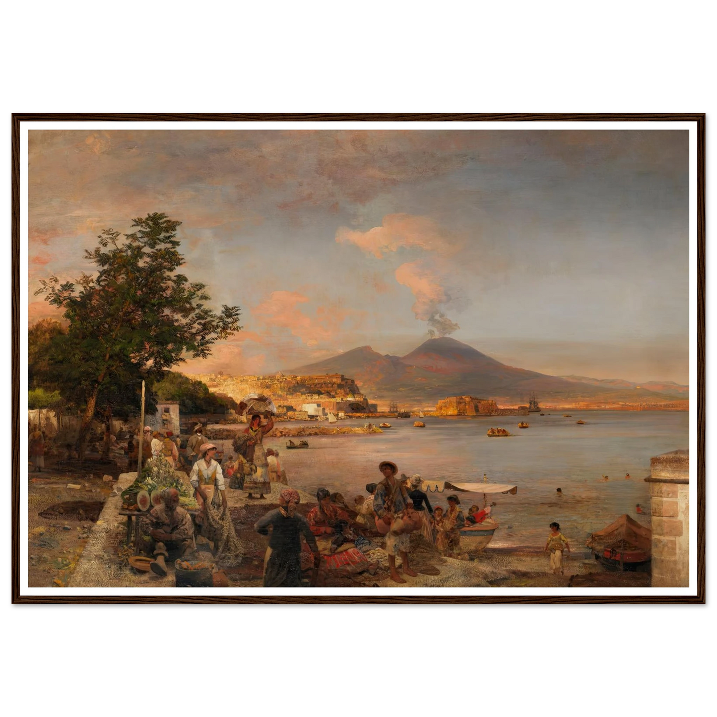 Marktszene bei Neapel mit Blick auf den Vesuv (1888) Art Print | Oswald Achenbach - Framed Poster - 30x40 cm / 12x16″ - Black frame