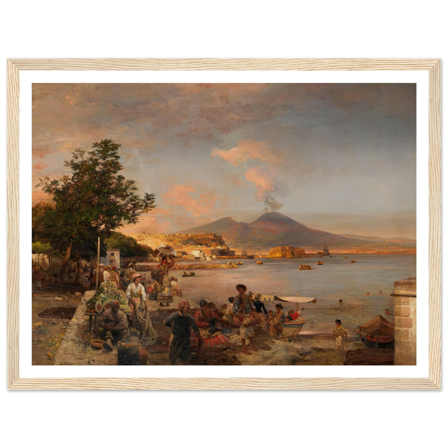 Marktszene bei Neapel mit Blick auf den Vesuv (1888) Art Print | Oswald Achenbach - Framed Poster - 30x40 cm / 12x16″ - Black frame