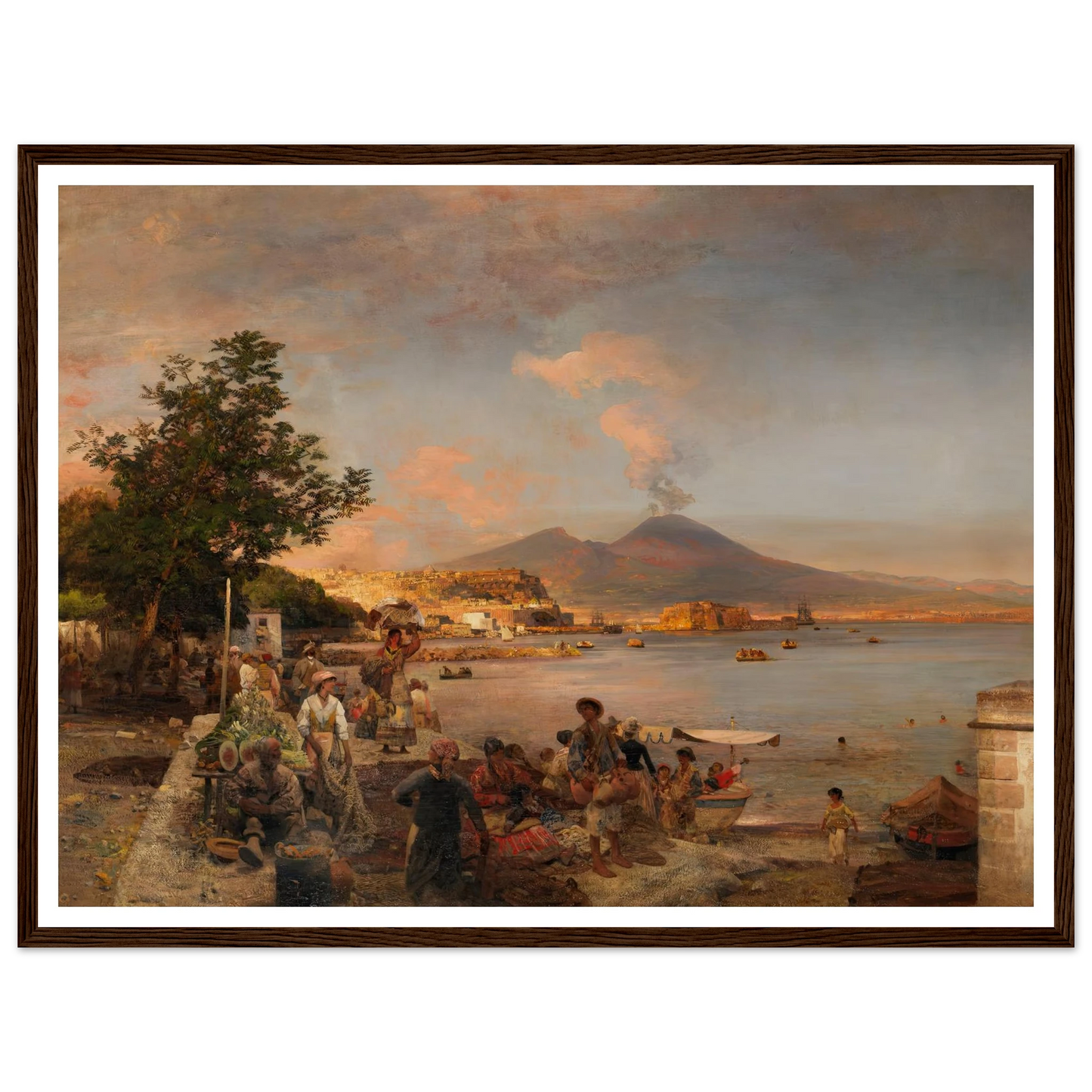 Marktszene bei Neapel mit Blick auf den Vesuv (1888) Art Print | Oswald Achenbach - Framed Poster - 30x40 cm / 12x16″ - Black frame