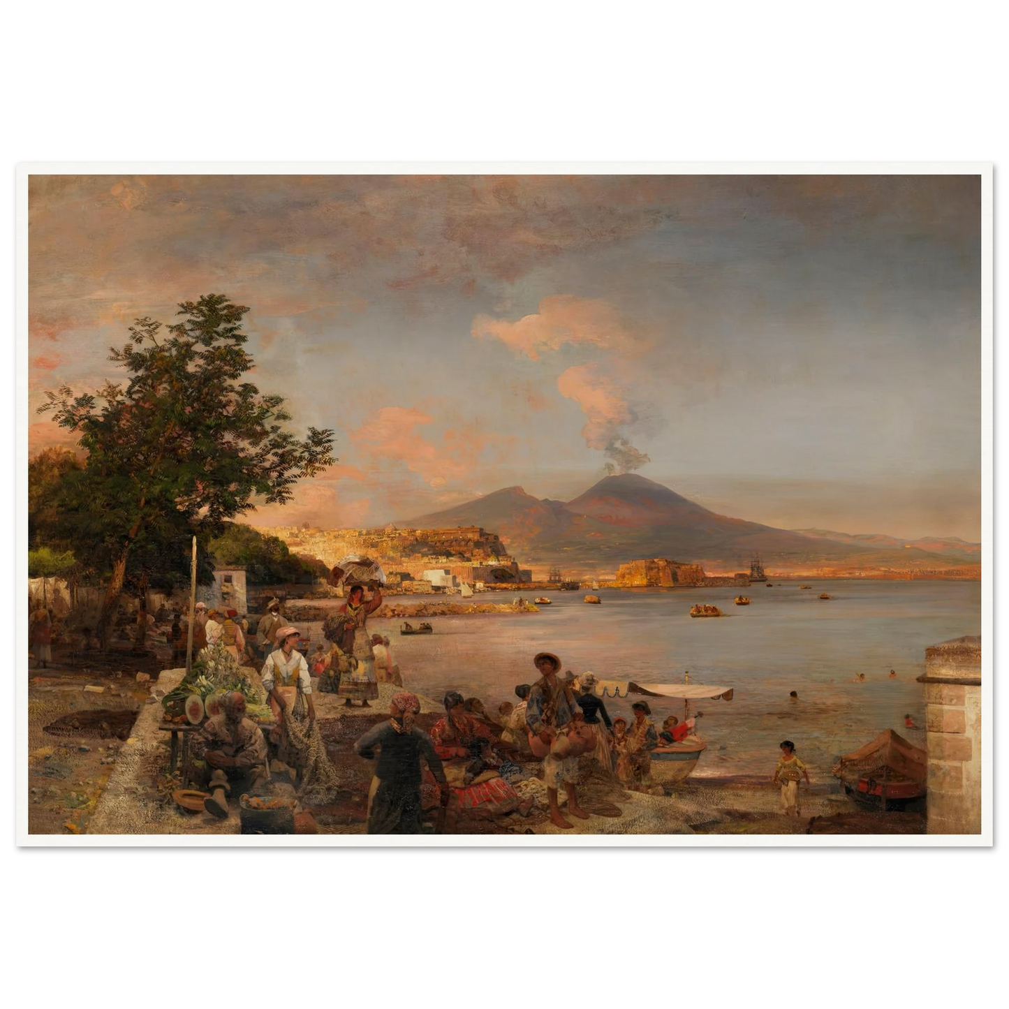 Marktszene bei Neapel mit Blick auf den Vesuv (1888) Art Print | Oswald Achenbach - Framed Poster - 30x40 cm / 12x16″ - Black frame