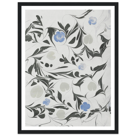 Marmorpapier (mit Blüten und herzförmigen Blättern) (1890 - 1910) Art Print | Anker Kyster - Framed Poster - 30x40 cm / 12x16″ - Black frame