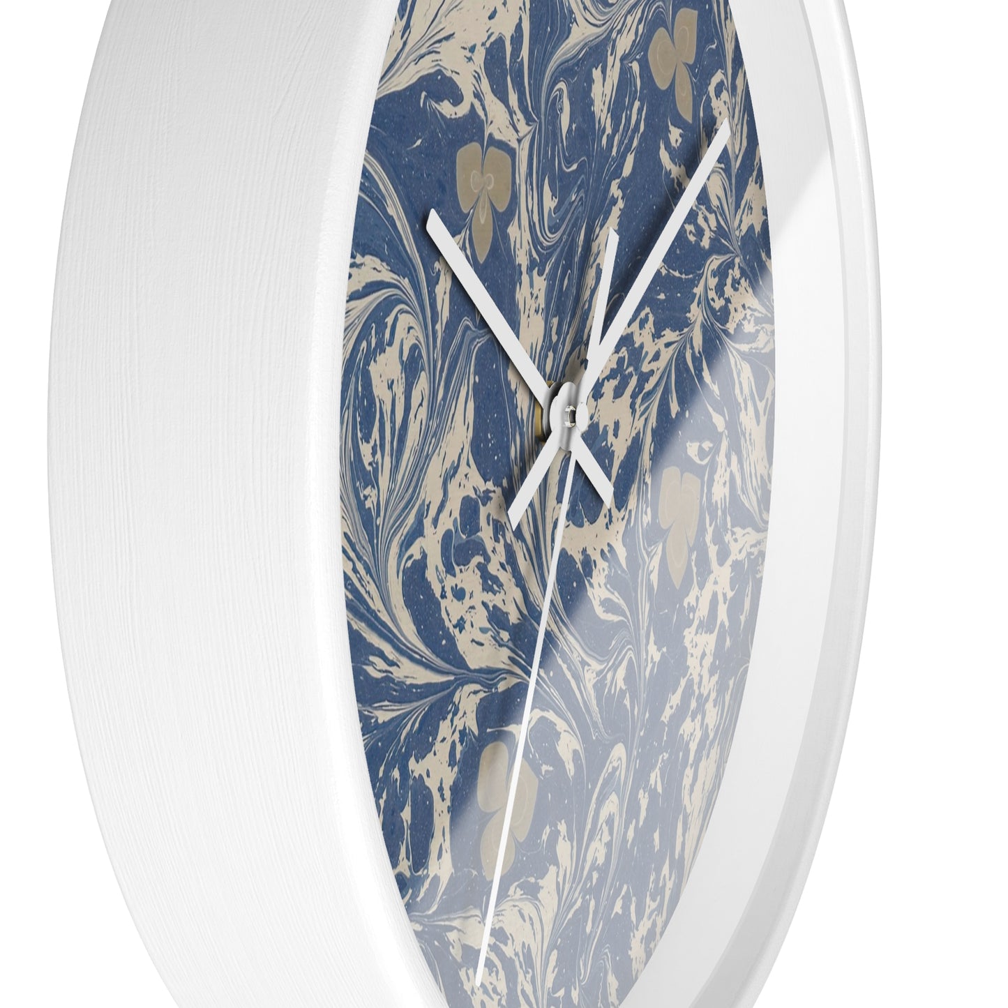 Marmorpapier (mit kleineren Blütenmotiven) Wall Clock | Anker Kyster - White - White Base - 10"