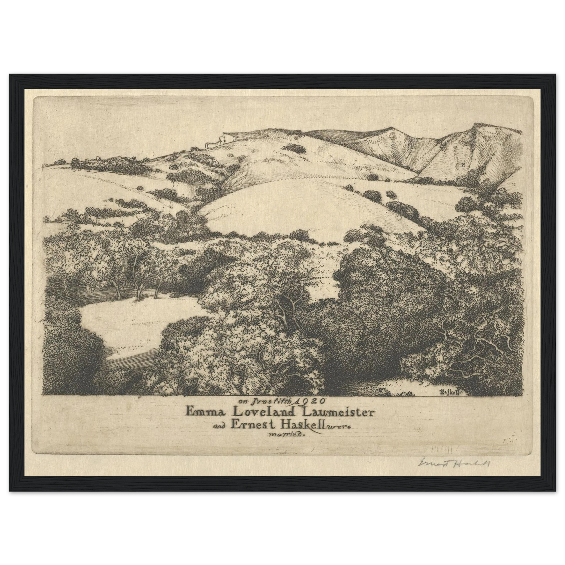 Marriage Announcement–Ernest Haskell and Emma Loveland Laumeister (1920) Art Print | Ernest Haskell - Framed Poster - 30x40 cm / 12x16″ - Black frame