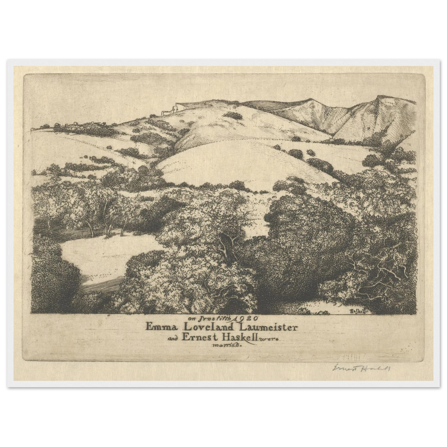 Marriage Announcement–Ernest Haskell and Emma Loveland Laumeister (1920) Art Print | Ernest Haskell - Framed Poster - 30x40 cm / 12x16″ - Black frame