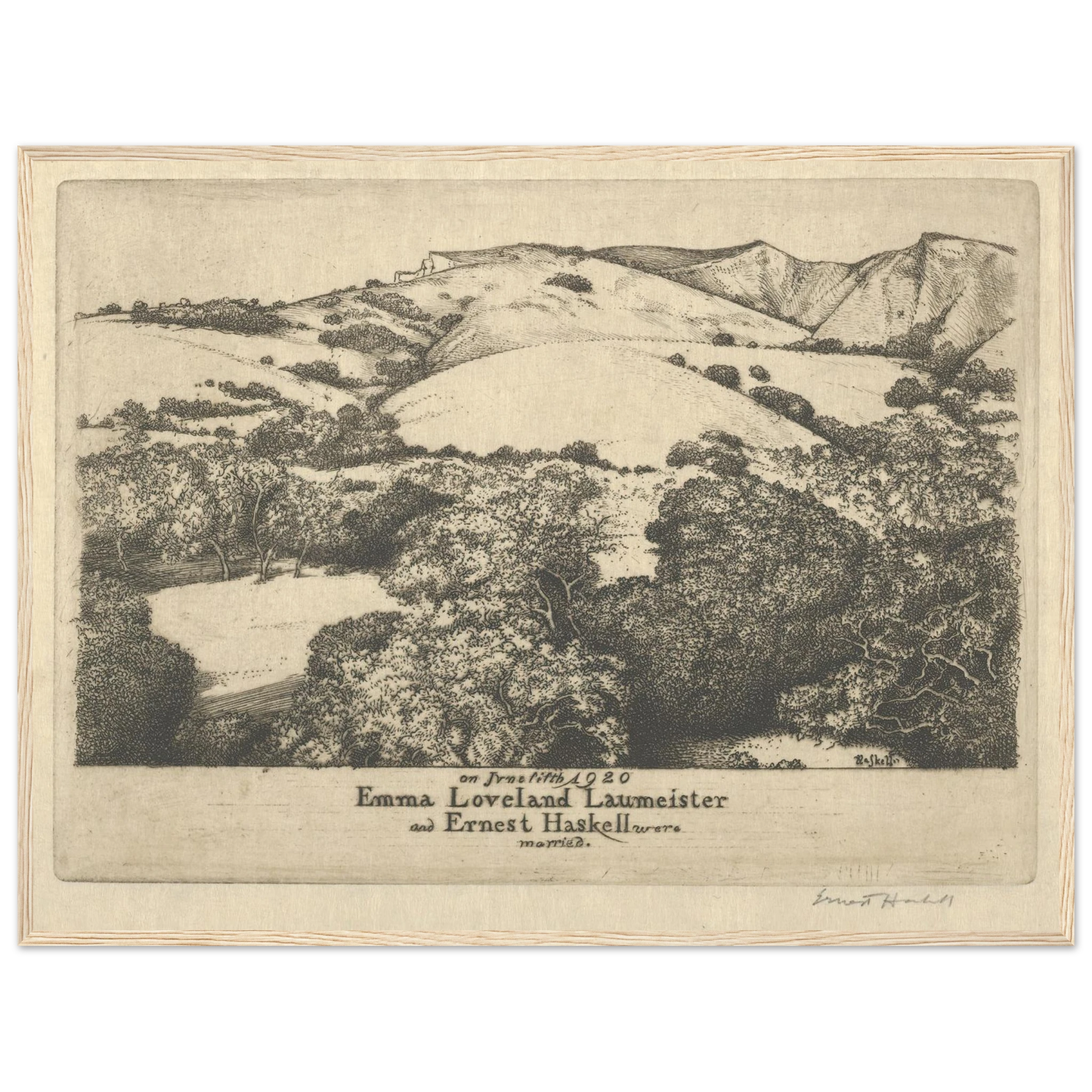 Marriage Announcement–Ernest Haskell and Emma Loveland Laumeister (1920) Art Print | Ernest Haskell - Framed Poster - 30x40 cm / 12x16″ - Black frame